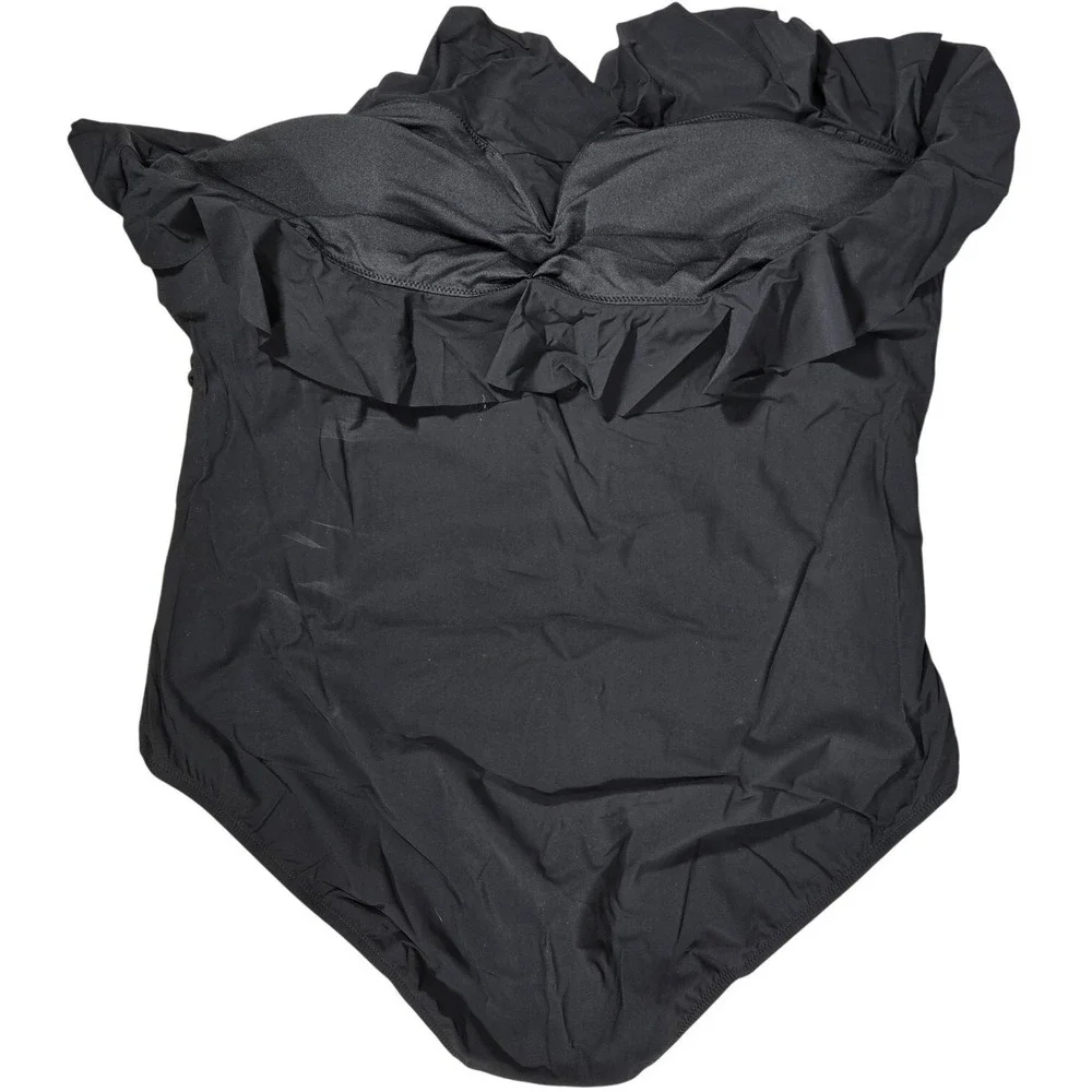 J. Crew Matte ruched one-piece swimsuit‎ with ruffles in Black Plus 24 NWT
